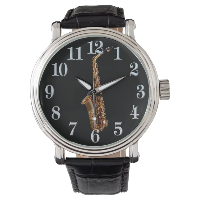 Saxophone Music-Themed Musician's Gift Watch (Front)