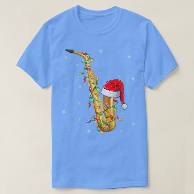 Saxophone Music Xmas Lighting Santa Hat Saxophone  T-Shirt (Design Front)