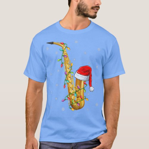 Saxophone Music Xmas Lighting Santa Hat Saxophone  T_Shirt