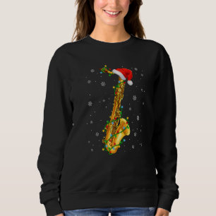 Saxophone Music  Xmas Lights  Santa Hat Christmas Sweatshirt