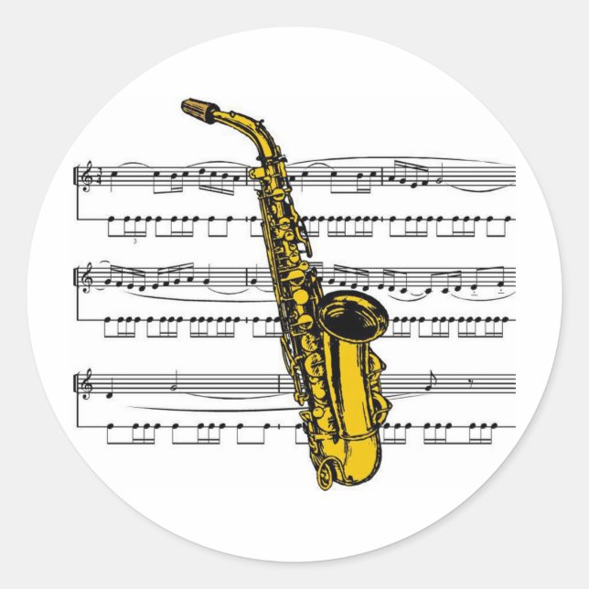 Saxophone musical 13 B Classic Round Sticker (Front)