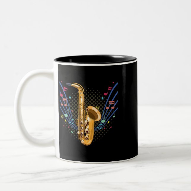 Saxophone Musical Instrument Drums Bass Pianist Tr Two-Tone Coffee Mug (Left)