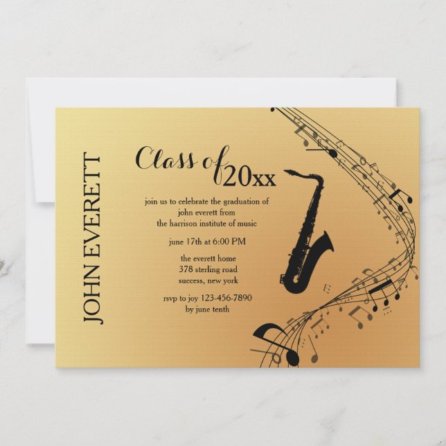 Saxophone Musical Instrument Invitation (Front)