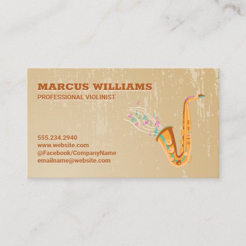 Saxophone Musical Notes  Grunge Background Business Card