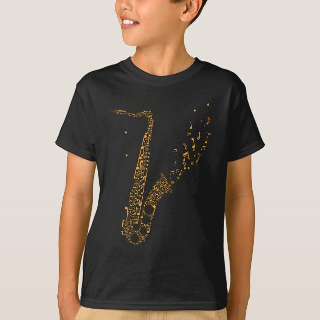 Saxophone Musical Notes Instrument Saxophonist T-Shirt (Front)