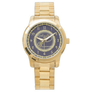 Saxophone ~ Musical Scroll ~ Gold/Navy Blue ~  Watch