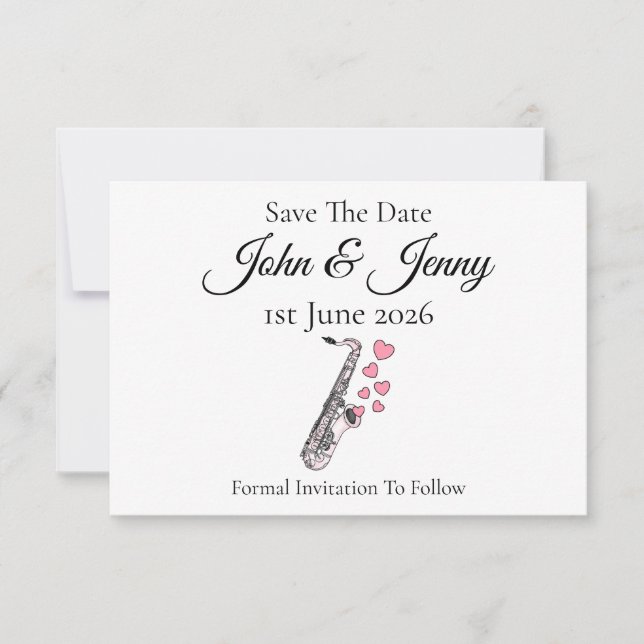 Saxophone Musician Wedding Save The Date (Front)
