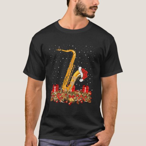 Saxophone Musicians Xmas Gift Santa Hat Saxophone  T_Shirt