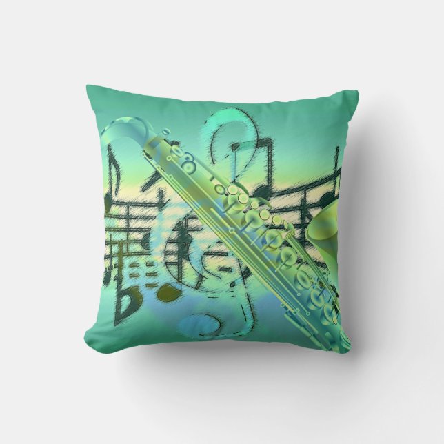 Saxophone Pastel Abstract Design Throw Pillow (Front)