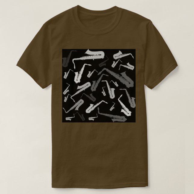 Saxophone Pattern black and white T-Shirt (Design Front)