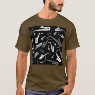 Saxophone Pattern black and white T-Shirt