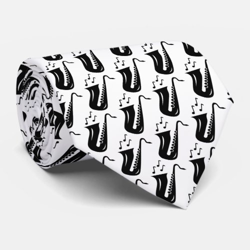 Saxophone pattern neck tie gift for musician