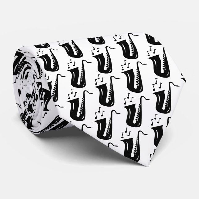 Saxophone pattern neck tie gift for musician (Rolled)