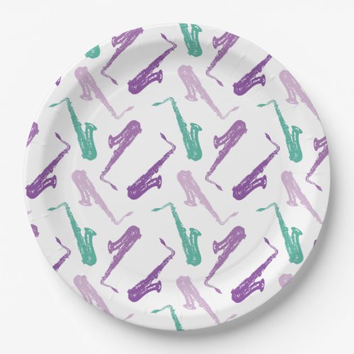 Saxophone Pattern _ Purple and Teal Paper Plates