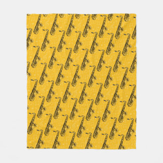 Saxophone Pattern Saxophonist Jazz Musician Yellow Fleece Blanket