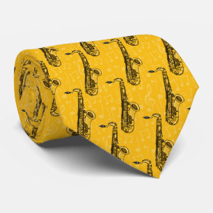 Saxophone Pattern Saxophonist Jazz Musician Yellow Neck Tie