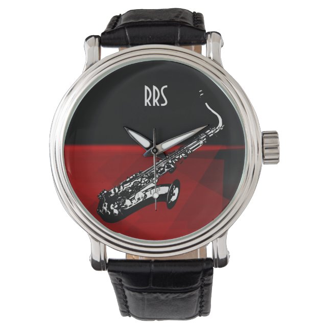 Saxophone Personalized Monogram Gift Watch (Front)