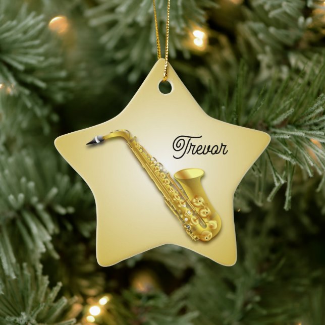 Saxophone Personalized Star Christmas Ornament (Tree)