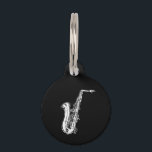 Saxophone Pet ID Tag<br><div class="desc">Design with charcoal illustration of saxophone on black background; elegant simple jazz musical instrument design</div>