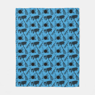 Saxophone Piano Bass Drums Jazz Musician (Blue) Fleece Blanket