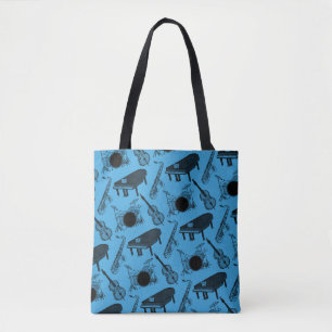 Saxophone Piano Bass Drums Jazz Musician (Blue) Tote Bag