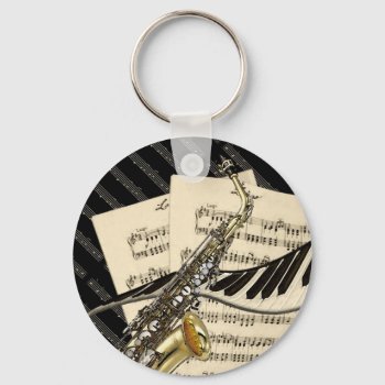 Saxophone & Piano Music Keyring by Specialeetees at Zazzle