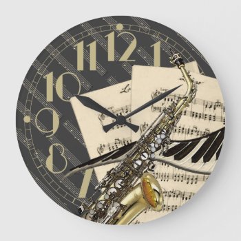 Saxophone & Piano Music Large Clock by Specialeetees at Zazzle
