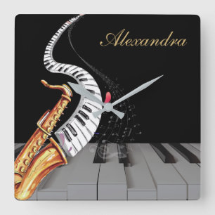 Saxophone Piano Music Luxury Personalized Square Wall Clock