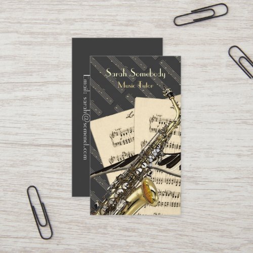 Saxophone &amp; Piano Music Personalized Business Card Template