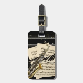 Saxophone & Piano Music Personalized Luggage Tag by Specialeetees at Zazzle