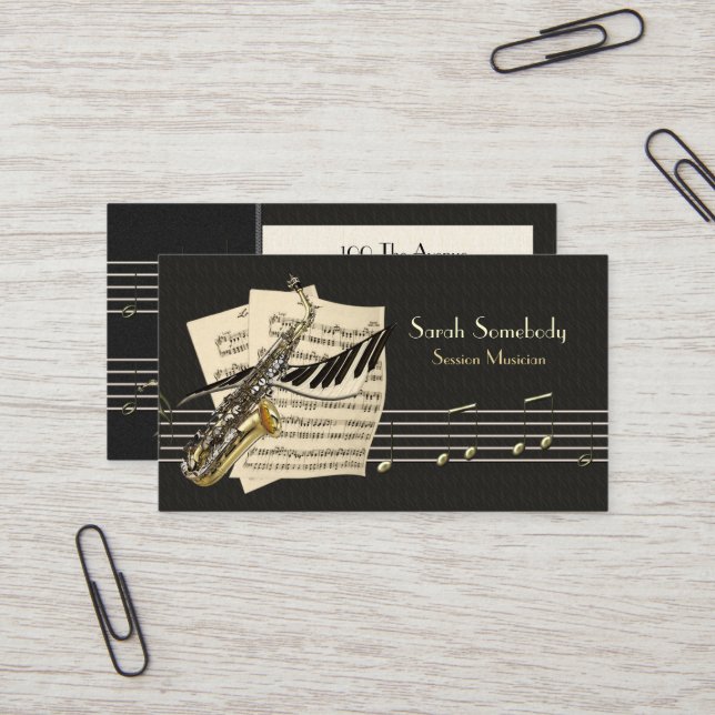 Saxophone & Piano Music Profile Card (Front/Back In Situ)