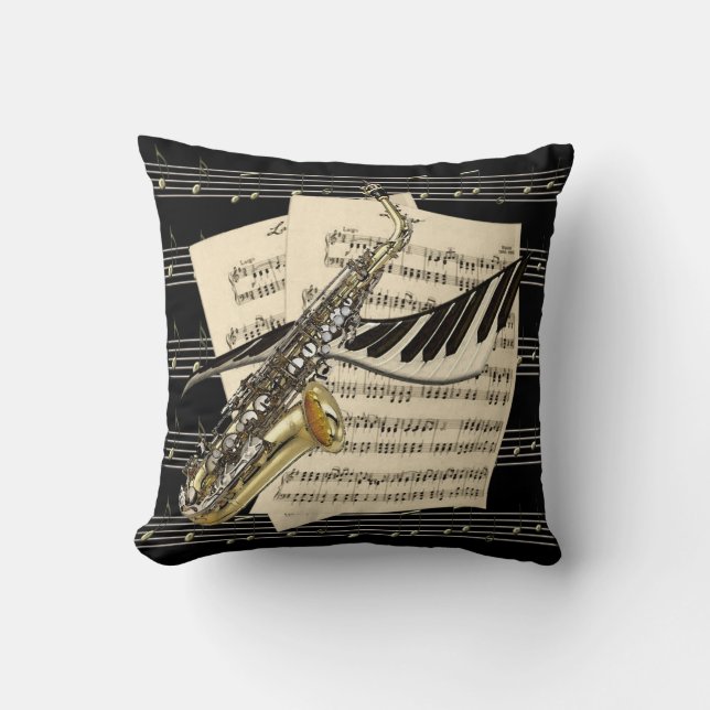 Saxophone & Piano Music Throw Pillow (Front)