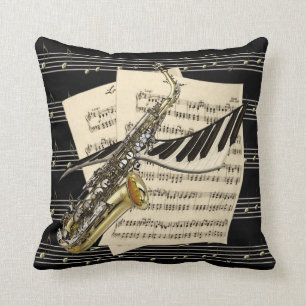 Saxophone & Piano Music Throw Pillow