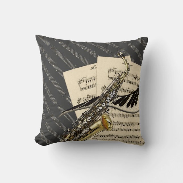 Saxophone & Piano Music Throw Pillow (Front)