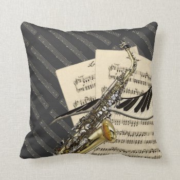 Saxophone & Piano Music Throw Pillow by Specialeetees at Zazzle