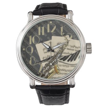 Saxophone & Piano Music Watch by Specialeetees at Zazzle