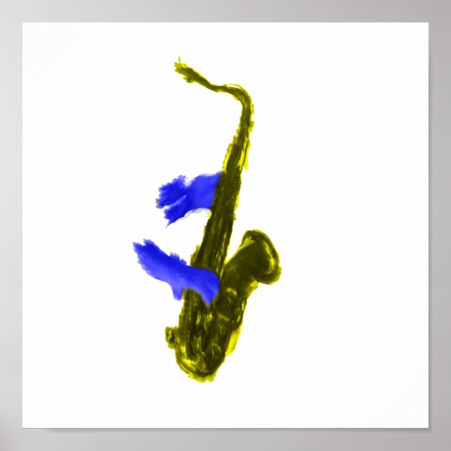 Saxophone played by two hands, blue and  yellow poster (Front)