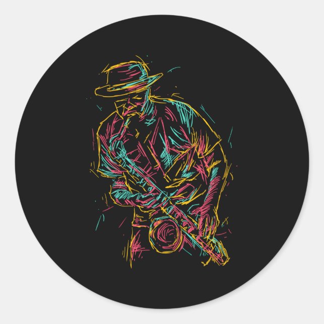 Saxophone Player Abstract Classic Round Sticker (Front)