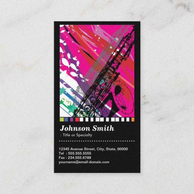Saxophone Player - Cool Abstract Drawing - QR Code Business Card (Front)