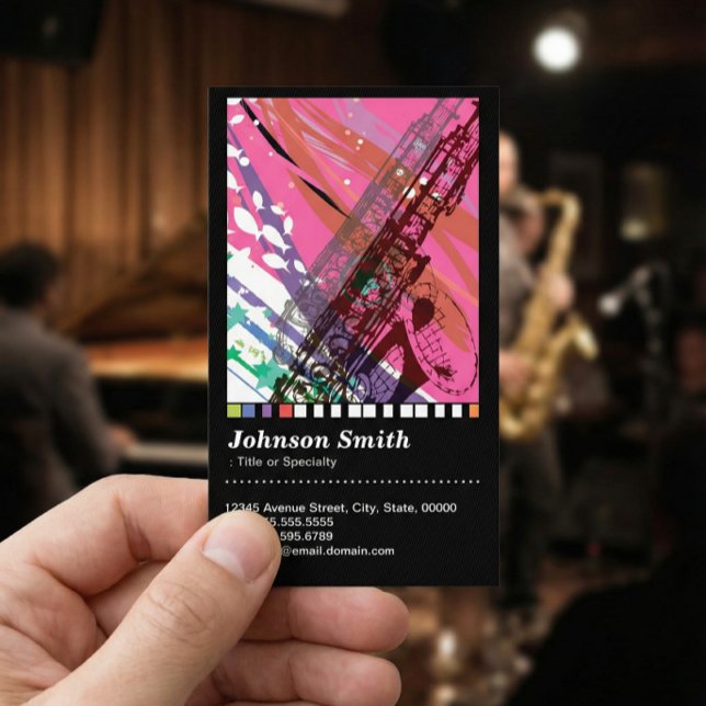 Saxophone Player - Cool Abstract Drawing - QR Code Business Card (Creator Uploaded)