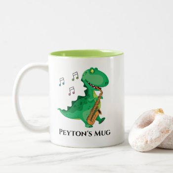 Saxophone Player Dinosaur Two-tone Coffee Mug by madconductor at Zazzle