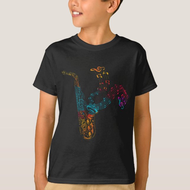 Saxophone Player Gift Music Notes Saxophone T-Shirt (Front)