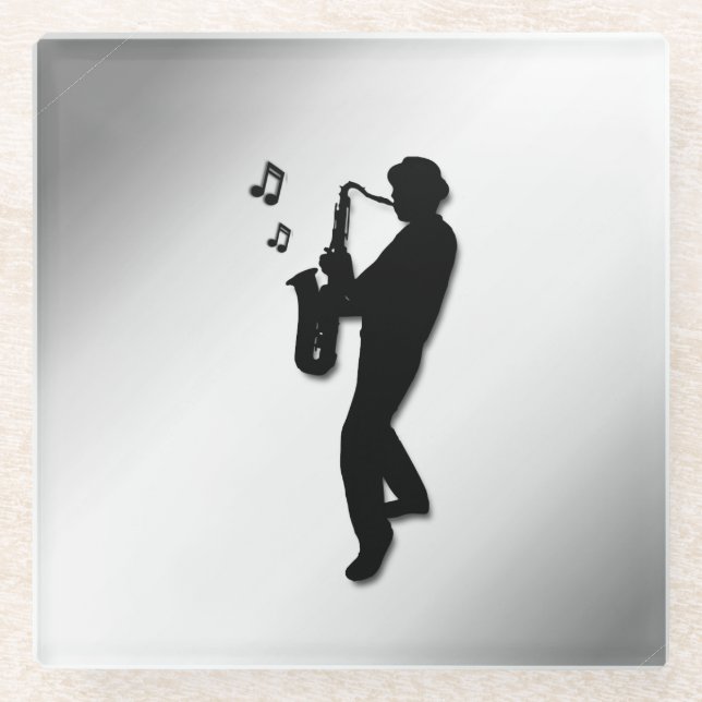 Saxophone Player Glass Coaster (Front)