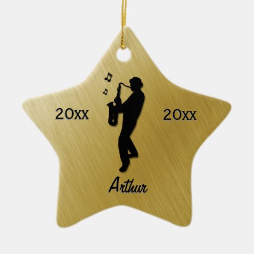 Saxophone Player Gold Name  Date Ceramic Ornament