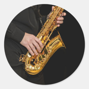 Saxophone Player Hands Classic Round Sticker