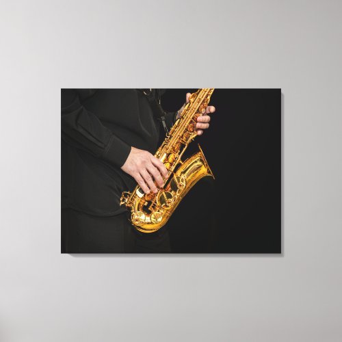 Saxophone Player hands Saxophonist playing jazz Canvas Print