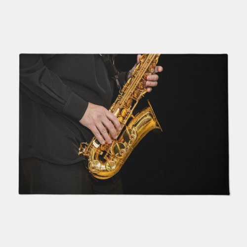 Saxophone Player hands Saxophonist playing jazz Doormat