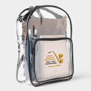 Saxophone Player High School Band Custom Clear Backpack
