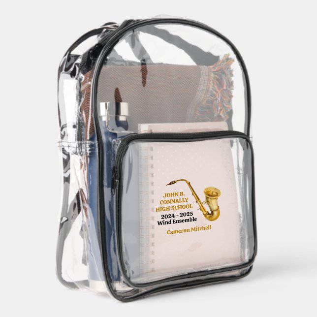 Saxophone Player High School Band Custom Clear Backpack (Right)