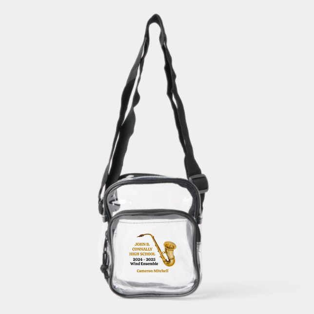 Saxophone Player High School Band Custom Clear Crossbody Bag (Front)